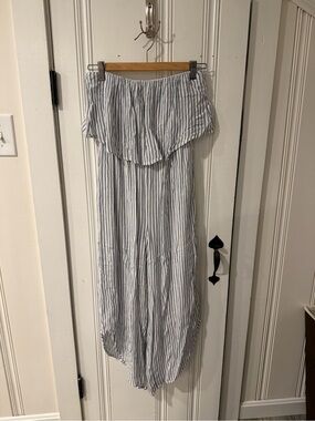 Striped Off-Shoulder Romper - Blue and White